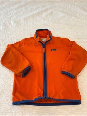 Helly Hansen Kids Bright Orange Fleece Jacket with Blue Accents
Size 4